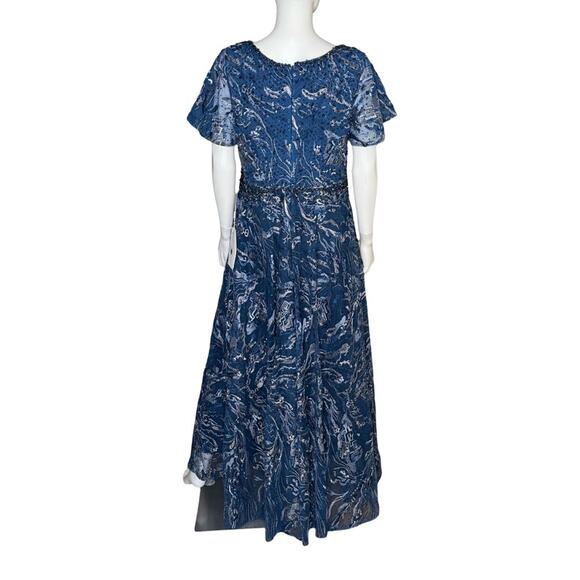 Mac Duggal Navy Embellished Illusion Butterfly Sleeve A-Line Gown Women’s Sz 8 - Picture 7 of 10